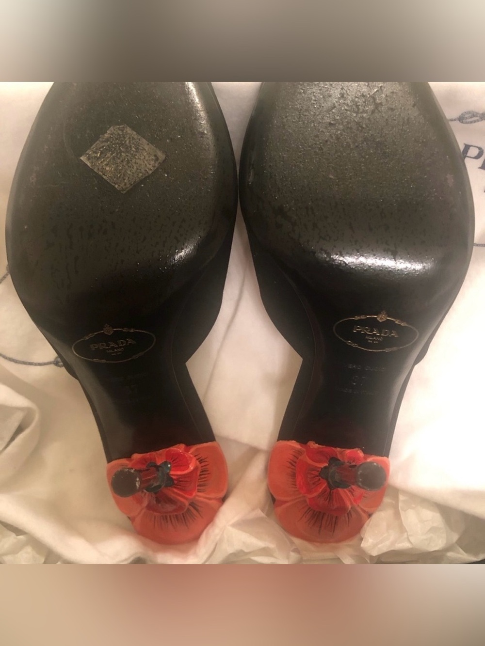 Prada Chic Flower Heel Satin Mules Black EU 37 SS2008 Archival Rare - Picture 5 of 7